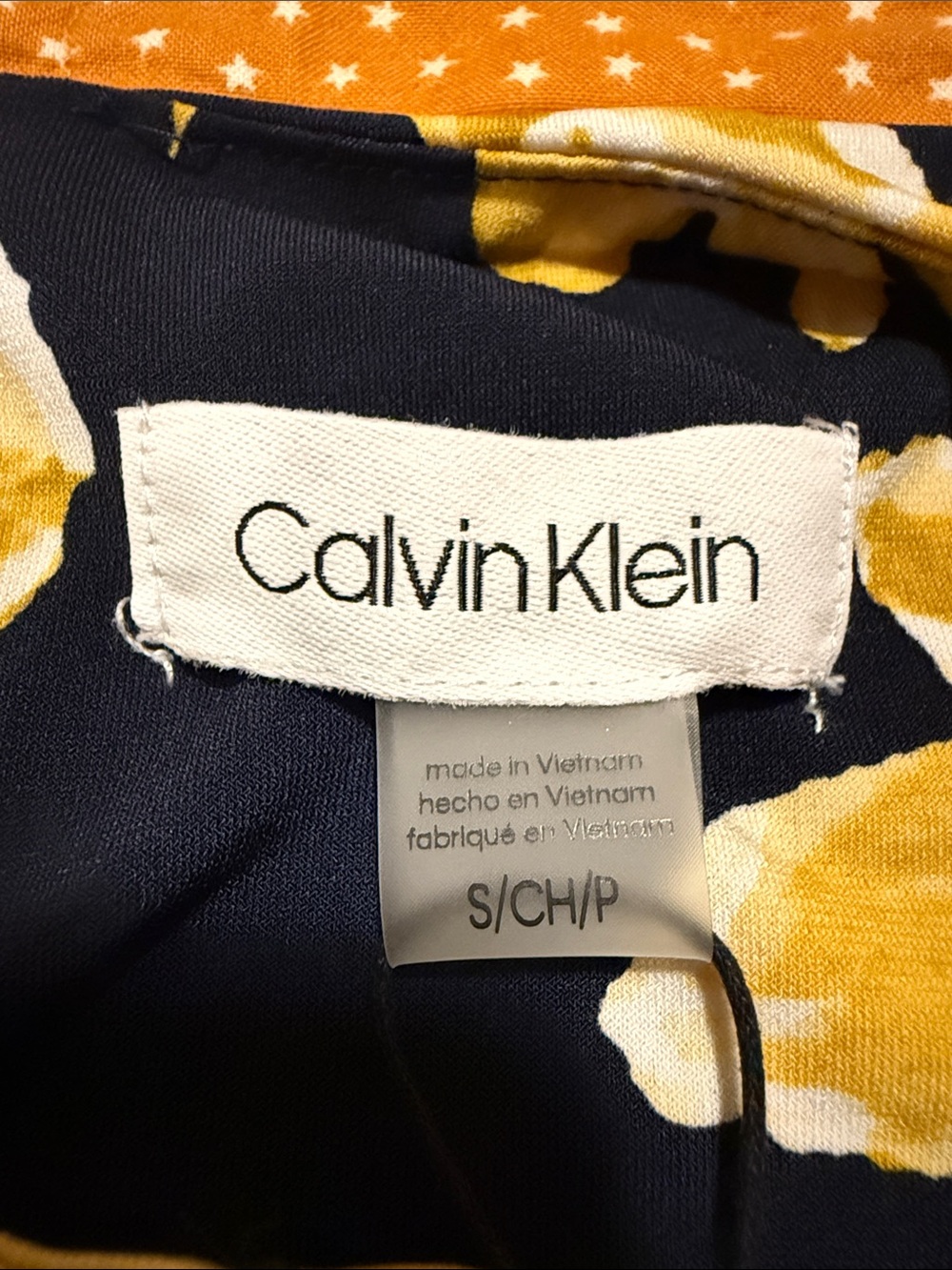 Calvin Klein Navy Floral Sleeveless Blouse with Mustard Yellow Flowers - Picture 2 of 7
